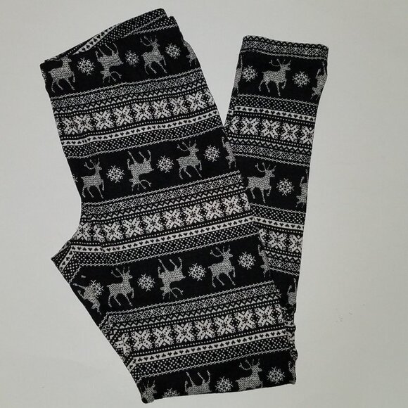 NEW Authentic American Heritage SO Holiday Leggings Black Reindeer Mid Rise MED - Picture 1 of 7